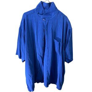 Daniel Gray Men's XXL 100% Silk Shirt Royal Blue Short Sleeve Loose Fit